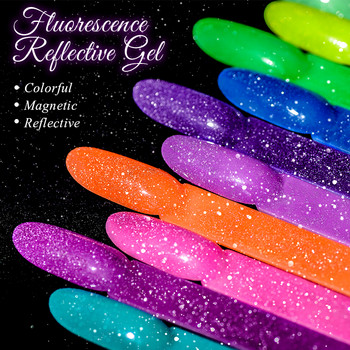 8 τμχ Reflective Fluorescent Glitter Nail Polish Σετ Καλοκαιρινά Ημιμόνιμα Βερνίκια Soak Off UV Led Gel Kit All For Manicure