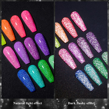 8 τμχ Reflective Fluorescent Glitter Nail Polish Σετ Καλοκαιρινά Ημιμόνιμα Βερνίκια Soak Off UV Led Gel Kit All For Manicure