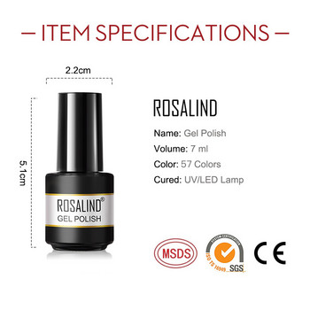 ROSALIND 7ml Gel βερνίκι νυχιών Σετ Pure Color For Nail Manicure Art Hybrid Varnish Soak Off Semi Permanent Need Base Top Gel Nail