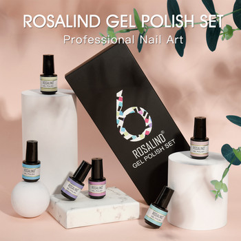 ROSALIND 7ml Gel βερνίκι νυχιών Σετ Pure Color For Nail Manicure Art Hybrid Varnish Soak Off Semi Permanent Need Base Top Gel Nail