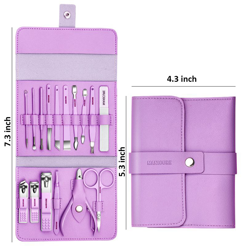 Profesionalus manikiūro rinkinys 12/16 vnt. pilnai funkcionuojantis nerūdijančio plieno pedikiūro rinkinys su odiniu nešiojamu dėklu Idea Dovana