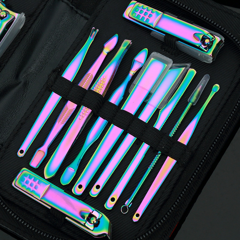 16 AZ 1-BEN rozsdamentes acél pedikűr készlet körömvágó szett körömolló Beauty Nail Tool manikűr Sarlónyomó körömápoló tokkal