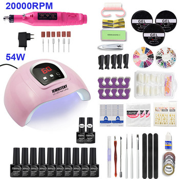 Σετ νυχιών 6/10/20 ΤΕΜ. Color Gel Base Gel & Top Gel With120W UV LED Nail Lamp and 20000 RPM Nail Drill Machine ForNail Art Set