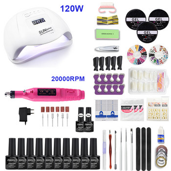 Σετ νυχιών 6/10/20 ΤΕΜ. Color Gel Base Gel & Top Gel With120W UV LED Nail Lamp and 20000 RPM Nail Drill Machine ForNail Art Set