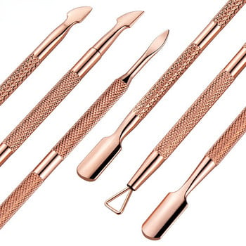 Από ανοξείδωτο ατσάλι Double Head Nail Art Dead Skin Pusher Cuticle Nipper Scissors Σετ μανικιούρ Rose Gold UV Gel Remove 2/4Pcs/Σετ