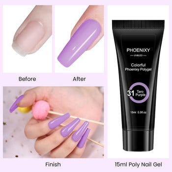 Σετ μανικιούρ με τζελ νυχιών Phoenixy Poly Extend Building Gel Kits Extension Nail Art Extension UV LED Λάμπα νυχιών Need Poly Nail Extension