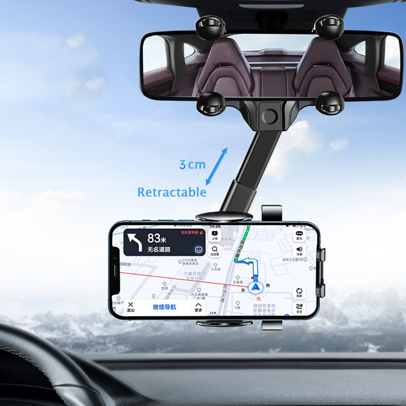 Retrovizor Držač za telefon, rotirajući, podesivi nosač za automobil, podrška za mobilni telefon, GPS stalak, teleskopski nosač, držač za telefon u automobilu
