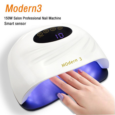NOU 150W LED Lampă pentru unghii Uscător de unghii pentru uscare UV Gel Lac Lampă de vindecare Ventilator de răcire încorporat Instrumente de manichiură cu sincronizare inteligentă