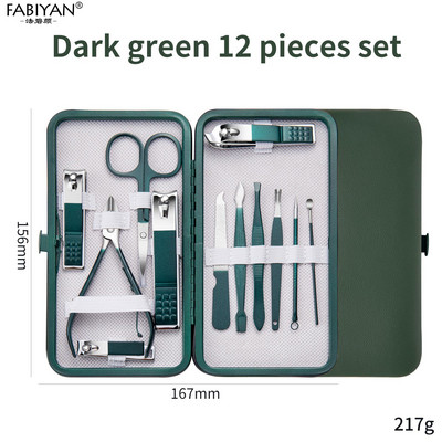 7/10/12/18 buc. Foarfece de unghii din oțel inoxidabil verde închis Dispozitiv de tăiat pentru manichiură Set de tăietor de unghii Instrument de îngrijire pentru pedichiură Cuticule