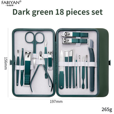 7/10/12/18 buc. Foarfece de unghii din oțel inoxidabil verde închis Dispozitiv de tăiat pentru manichiură Set de tăietor de unghii Instrument de îngrijire pentru pedichiură Cuticule