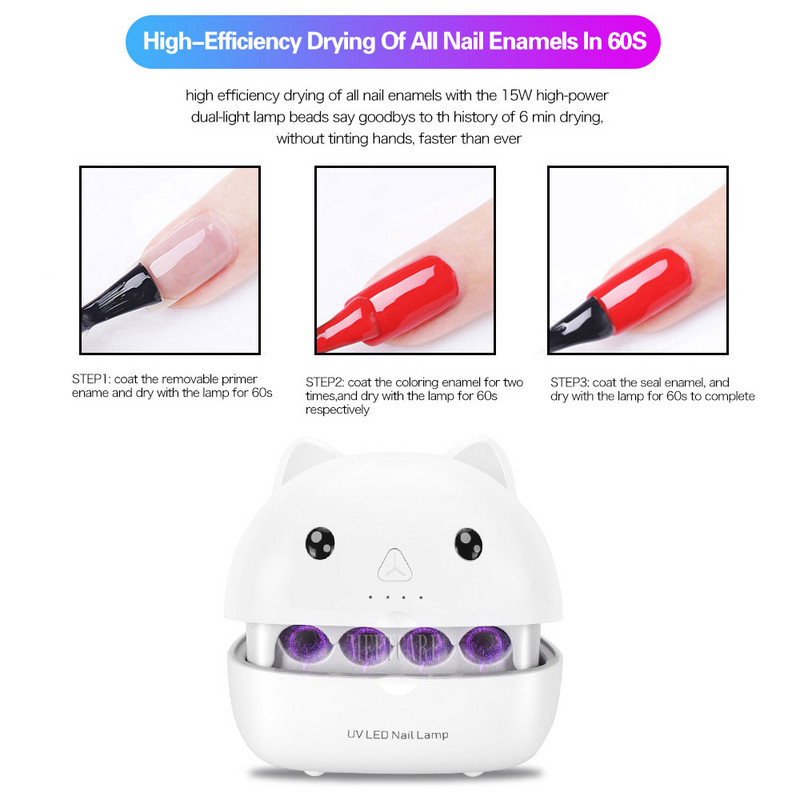 Mini aranyos kisállat körömszárító 15W UV led lámpa manikűr körömszárító géphez Smart Sensor 30s/60s/90s tárolódobozzal vezeték nélküli barkácsolás
