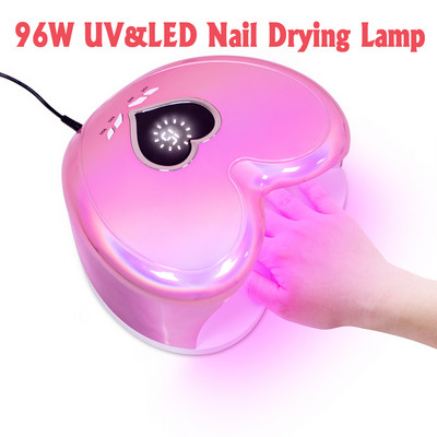 96W UV/Led лампа за сушене на нокти за маникюр във формата на сърце Професионална машина за сушене на лак за нокти за бързо изсъхване на всички гел лакове