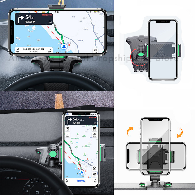 Kvaliteetne auto armatuurlaual pöörlev telefoniklambri hoidik, reguleeritav armatuurlaud, mobiiltelefoni alus 360 kraadi pöörlev GPS-klamber
