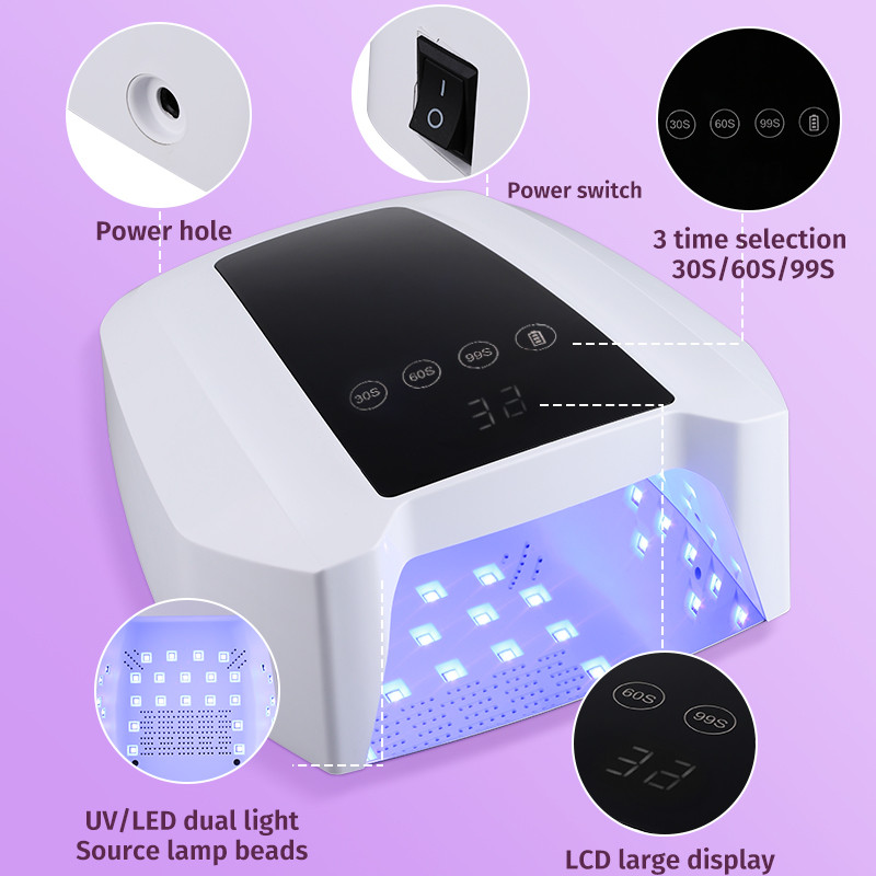 72 W vezeték nélküli újratölthető UV LED intelligens szenzoros körömlámpa Erőteljes, gyorsan száradó körömszárító