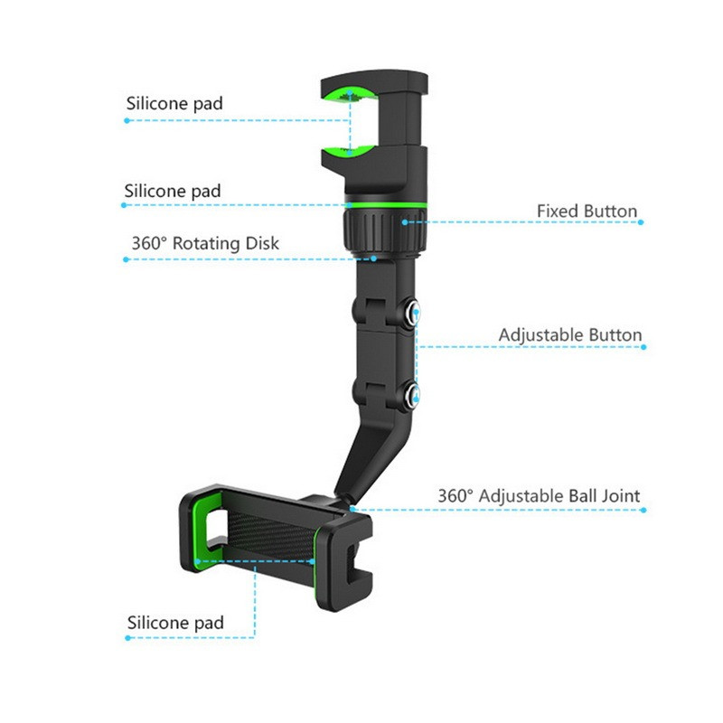 Auto mobiiltelefoni hoidik Multifunktsionaalne 360 kraadi pööratav mobiiltelefoni autoalus Automaatne tahavaatepeegli istme rippklambriga kinnitus