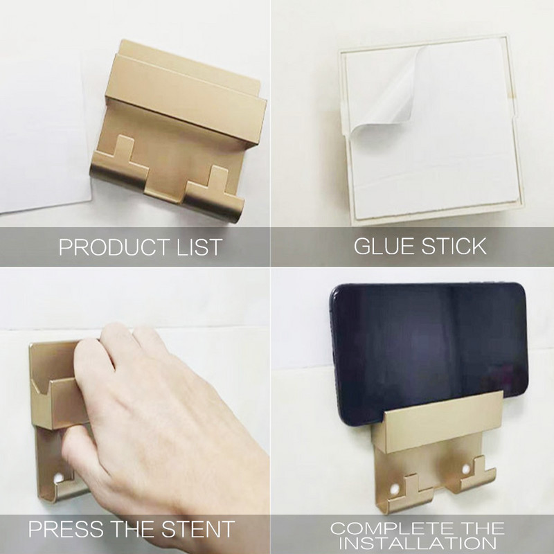 Universaalne pasta stiilis seinale kinnitatav telefonihoidik Mobiiltelefoni laadimise seinahoidik Vannitoa köögi riputusalus