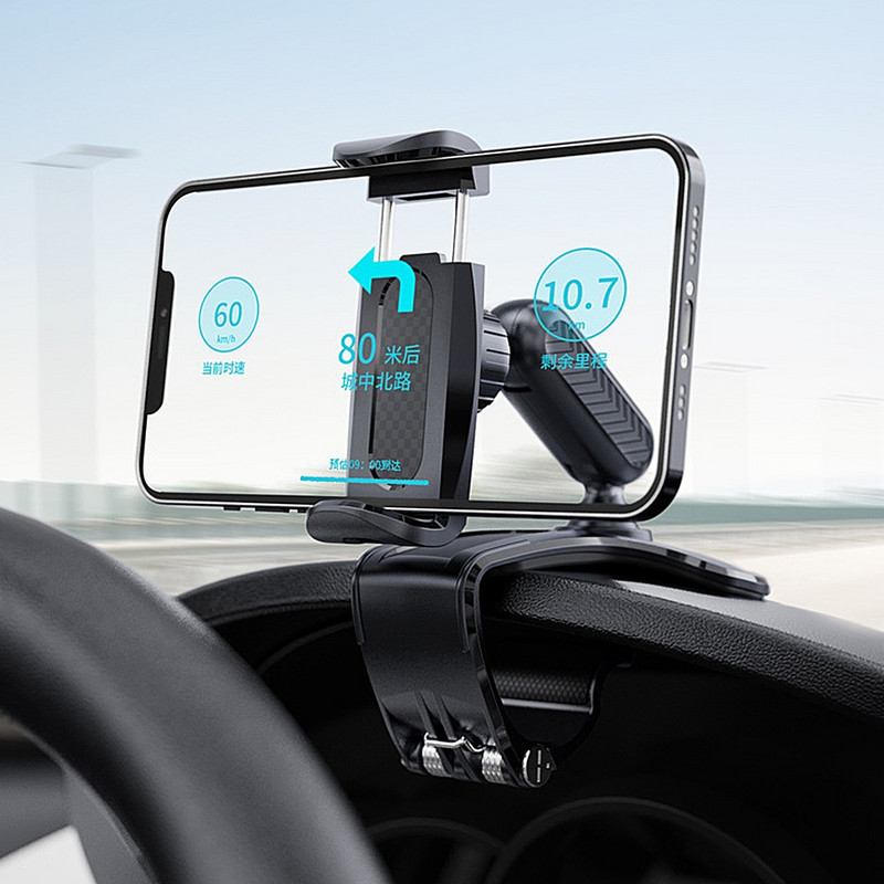 Prie prietaisų skydelio tvirtinamas automobilinis telefono laikiklis 360 pasukamas galinio vaizdo veidrodžio mobiliojo telefono laikiklis, klipas automobilinis GPS stovas, skirtas iPhone Xiaomi Samsung