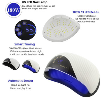 Νέες μοντέρνες 1 λάμπες UV LED για διπλά χέρια Nail Art 69 LEDS Gel Polish Λάμπες νυχιών πολυμερισμού Στεγνωτήριο μανικιούρ