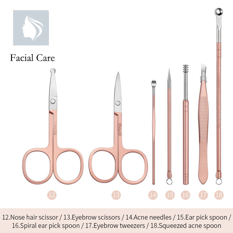 7-18 vnt Manikiūro rinkinys Nagų kirpimo mašinėlė Profesionalus pedikiūro žirklių rinkinys Asmeninės priežiūros rinkinys Nerūdijančio plieno žnyplės nagų kirpimo įrankiai