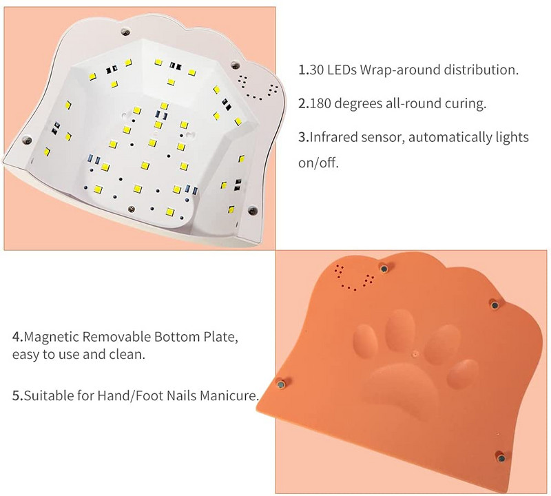 48W slatka UV LED svjetiljka za nokte Sušilo za nokte u obliku mačje šape s 3 mjerača vremena Svjetlo za gel lak za nokte Kućni salon Manikura Oprema za nokte