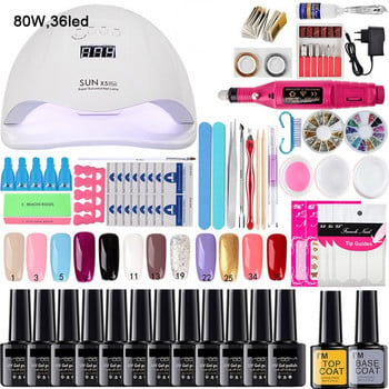 GAM-BEL Σετ νυχιών UV LED Στεγνωτήριο με 18/12 τμχ Nail Gel Polish Kit Soak Off Εργαλεία μανικιούρ Σετ ηλεκτρικό τρυπάνι νυχιών Εργαλεία νυχιών