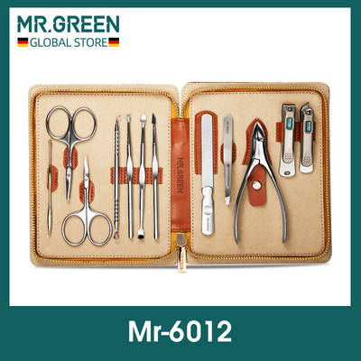 MR.GREEN manikiūro rinkinys 12 viename, pilnai veikiantis rinkinys Profesionalūs nerūdijančio plieno pedikiūro rinkiniai su odiniu nešiojamu dėklu Idea Dovana