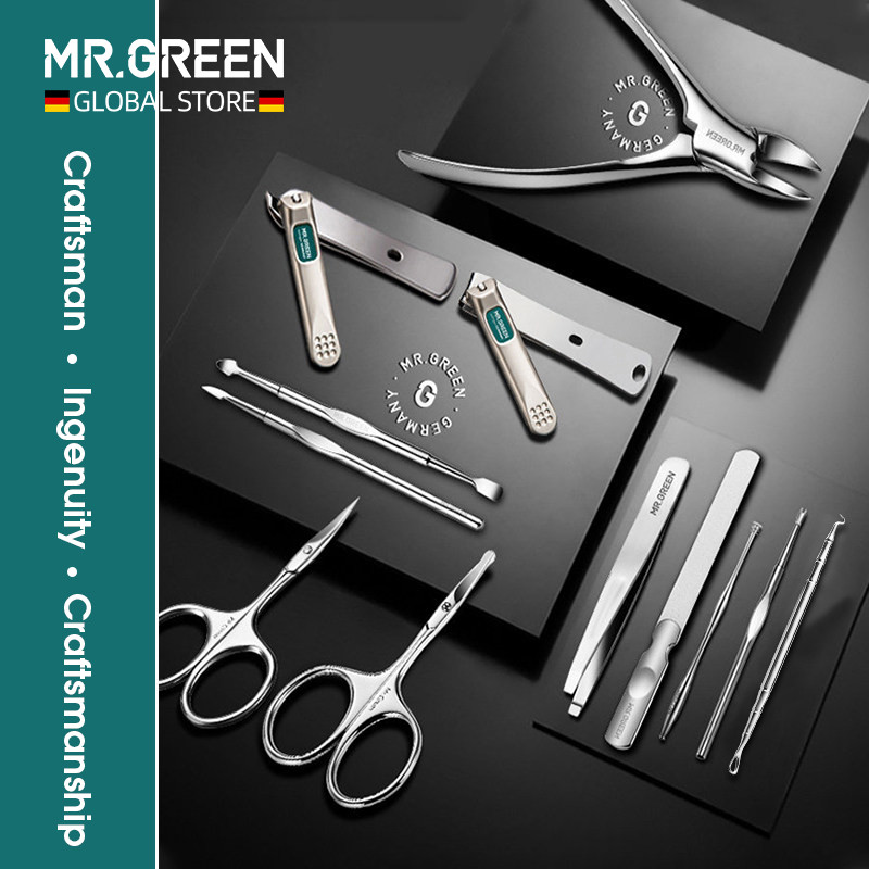 MR.GREEN manikiūro rinkinys 12 viename, pilnai veikiantis rinkinys Profesionalūs nerūdijančio plieno pedikiūro rinkiniai su odiniu nešiojamu dėklu Idea Dovana