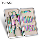 Set de instrumente de manichiură inoxidabil Curcubeu, cu tăietor de unghii, foarfece pentru urechi, linguriță, instrumente de tăiat, set de pedichiură, set de tăietoare de unghii, machiaj