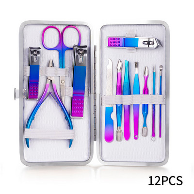 Set de instrumente de manichiură inoxidabil Curcubeu, cu tăietor de unghii, foarfece pentru urechi, linguriță, instrumente de tăiat, set de pedichiură, set de tăietoare de unghii, machiaj