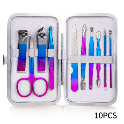 Set de instrumente de manichiură inoxidabil Curcubeu, cu tăietor de unghii, foarfece pentru urechi, linguriță, instrumente de tăiat, set de pedichiură, set de tăietoare de unghii, machiaj