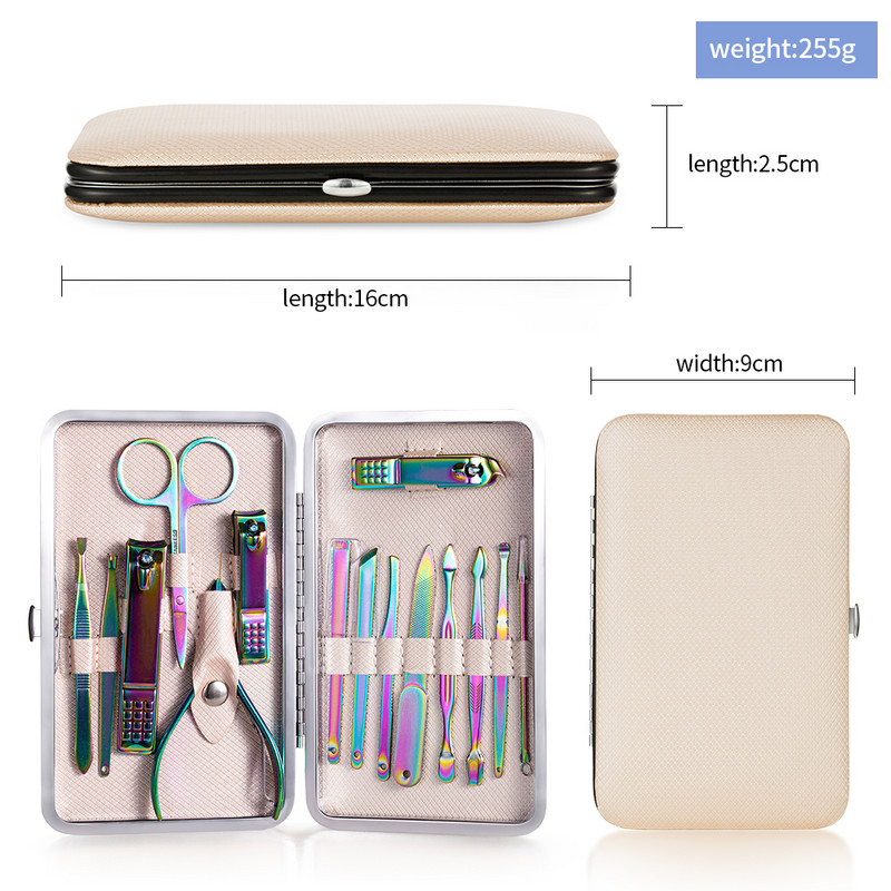 Set de instrumente de manichiură inoxidabil Curcubeu, cu tăietor de unghii, foarfece pentru urechi, linguriță, instrumente de tăiat, set de pedichiură, set de tăietoare de unghii, machiaj