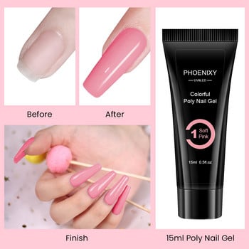 Poly Nail Gel Σετ Επέκτασης Νυχιών UV Gel Σετ για δάχτυλα Γαλλικό 15ml Quick Extension Gel Soak Off Nail Art Manicure Gel Varnish