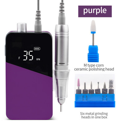 Set de biți pentru mașină de găurit unghii cu baterie electrică portabilă de 35000 rpm pentru kit Pro manichiură pedichiură Dispozitiv electric de șlefuit pentru pile de unghii