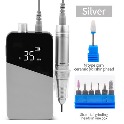 Set de biți pentru mașină de găurit unghii cu baterie electrică portabilă de 35000 rpm pentru kit Pro manichiură pedichiură Dispozitiv electric de șlefuit pentru pile de unghii