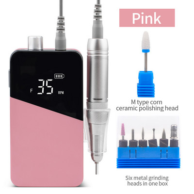 Set de biți pentru mașină de găurit unghii cu baterie electrică portabilă de 35000 rpm pentru kit Pro manichiură pedichiură Dispozitiv electric de șlefuit pentru pile de unghii
