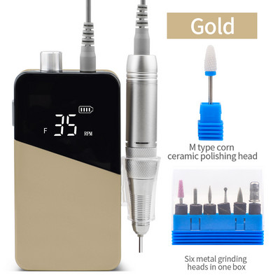 Set de biți pentru mașină de găurit unghii cu baterie electrică portabilă de 35000 rpm pentru kit Pro manichiură pedichiură Dispozitiv electric de șlefuit pentru pile de unghii