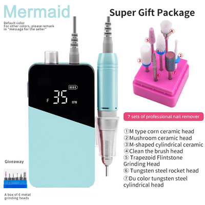 Set de biți pentru mașină de găurit unghii cu baterie electrică portabilă de 35000 rpm pentru kit Pro manichiură pedichiură Dispozitiv electric de șlefuit pentru pile de unghii