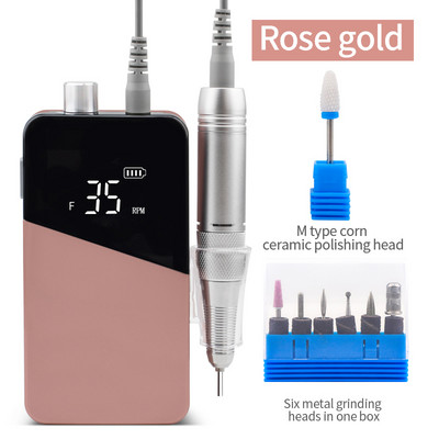 Set de biți pentru mașină de găurit unghii cu baterie electrică portabilă de 35000 rpm pentru kit Pro manichiură pedichiură Dispozitiv electric de șlefuit pentru pile de unghii