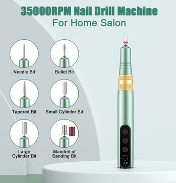 INBUTY 35000RPM Машина за пробиване на нокти, акумулаторна за маникюр, акрилни нокти, гел лак, професионални фрезови пили за нокти, инструмент за салон