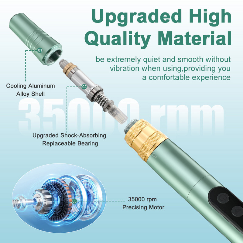 INBUTY 35000RPM Mașină de găurit unghii Reîncărcabilă pentru manichiură Unghii acrilice Lac cu gel Pile de frezare profesionale pentru unghii Instrument de salon