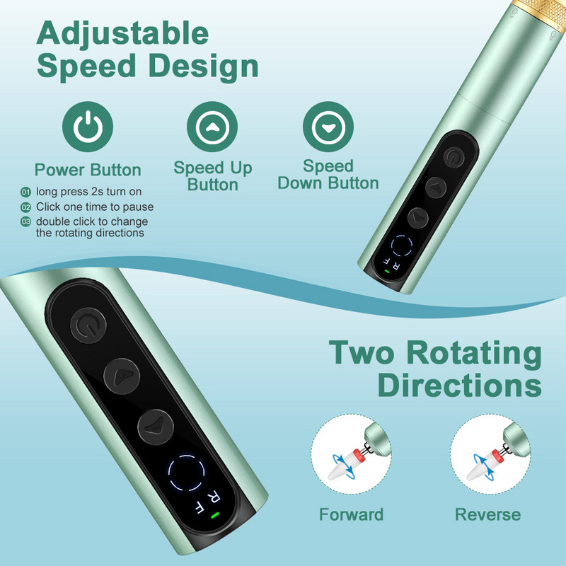 INBUTY 35000RPM Mașină de găurit unghii Reîncărcabilă pentru manichiură Unghii acrilice Lac cu gel Pile de frezare profesionale pentru unghii Instrument de salon