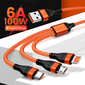 6A 3 az 1-ben SuperCharging kábel Micro USB Type-C gyorstöltő Micro USB Type-C adatkábel iPhone 14 13 Samsung Xiaomi Huawei telefonhoz