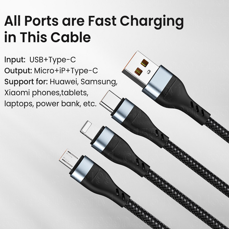 6A 3 az 1-ben SuperCharging kábel Micro USB Type-C gyorstöltő Micro USB Type-C adatkábel iPhone 14 13 Samsung Xiaomi Huawei telefonhoz