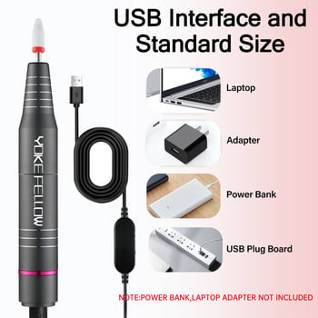 30000/35000RPM писалка за пробиване на нокти, преносима USB машина за маникюр с нисък шум, електрическа пила за нокти за полиране на акрилен гел за домашна употреба