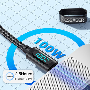 Essager PD 100W USB тип C кабел към USB C 7A кабел за бързо зареждане на зарядно устройство за OPPO Realme Huawei Poco Samsung Display Cable