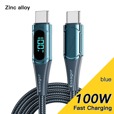Cablu USB tip C Essager PD 100W la USB C 7A Cablu fir de încărcare rapidă pentru încărcător pentru OPPO Realme Huawei Poco Samsung Cablu de afișare