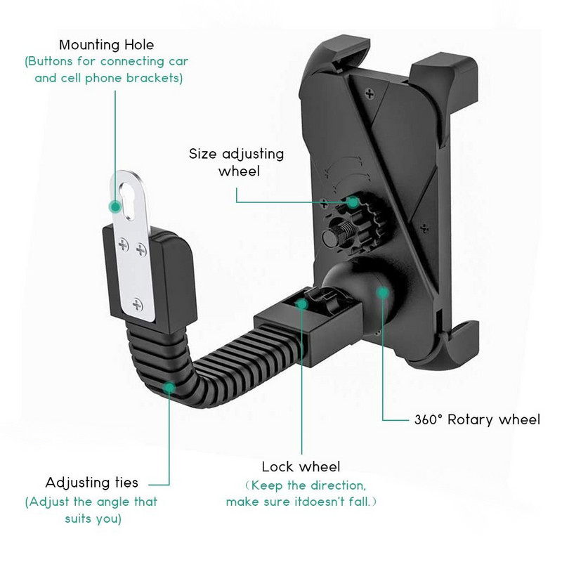 Suport pentru telefon mobil pentru motociclete Untoom Oglinda retrovizoare pentru motociclete Suport de reglare Suport pentru telefon mobil de 3,5-6,5 inci