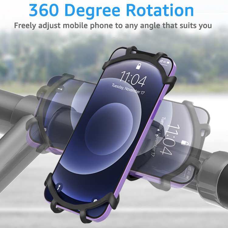 Untoom 360-stupňový otočný odnímateľný držiak na telefón na bicykel, univerzálny silikónový držiak na riadidlá motocykla a mobilný telefón