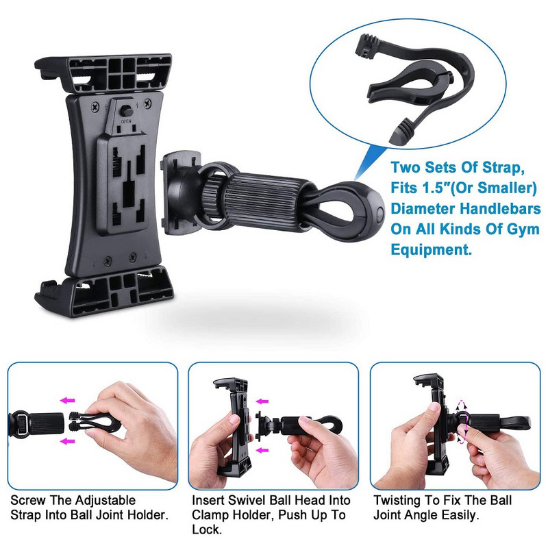 Suport pentru tabletă pentru bicicletă Untoom Suport pentru tabletă pentru sală de sport de interior Suport pentru tabletă pentru biciclete Suport pentru telefon mobil pentru tableta iPad Samsung Huawei