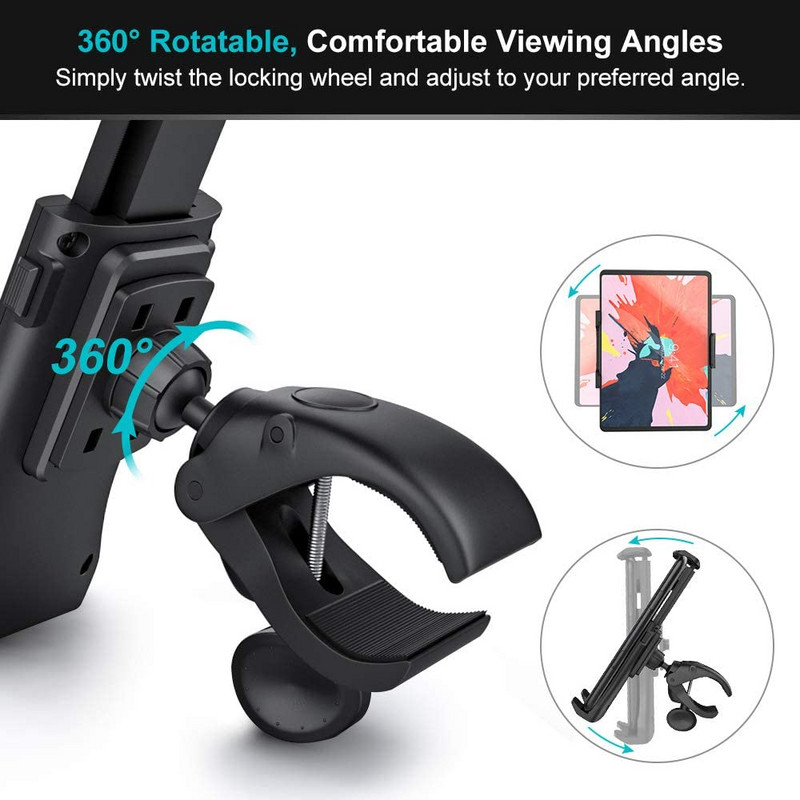 „Untoom“ dviračio planšetinio kompiuterio laikiklis vidaus treniruoklių salės bėgimo takelio vairo laikiklio stovas planšetiniam kompiuteriui mobiliojo telefono palaikymas 4–12 colių įrenginiams iPad